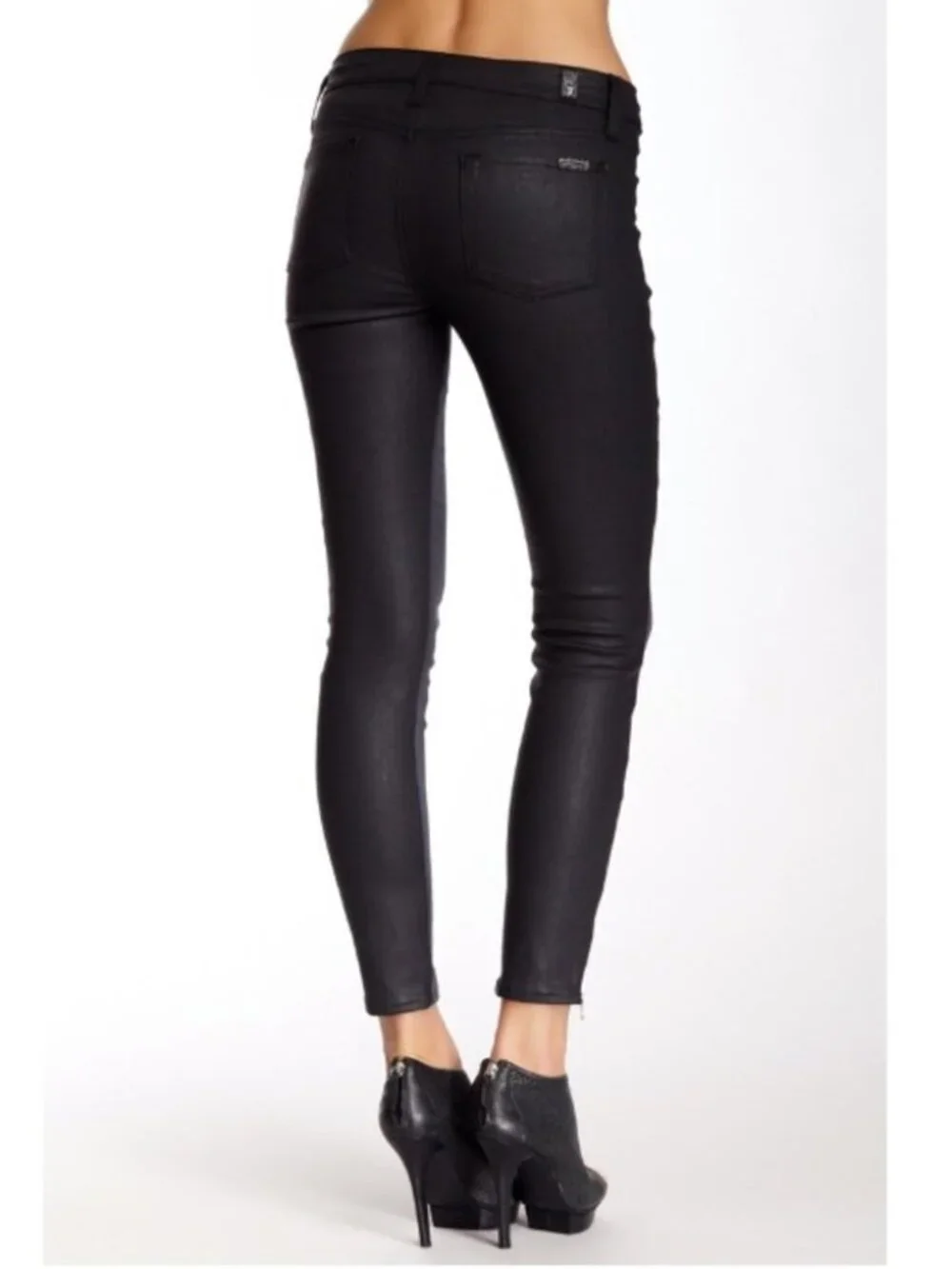 NWOT 7 For All Mankind Two-Toned Skinny Zip Jeans Brushed Sateen/Coated Denim 26
